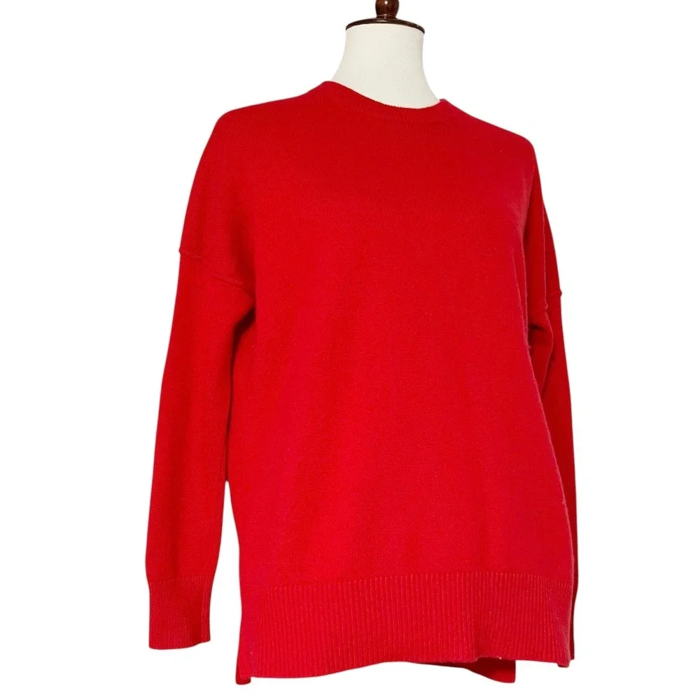 Athleta Perspective Red Wool Cashmere‎ Crew Neck Long Sleeve Relaxed Fit Sweater